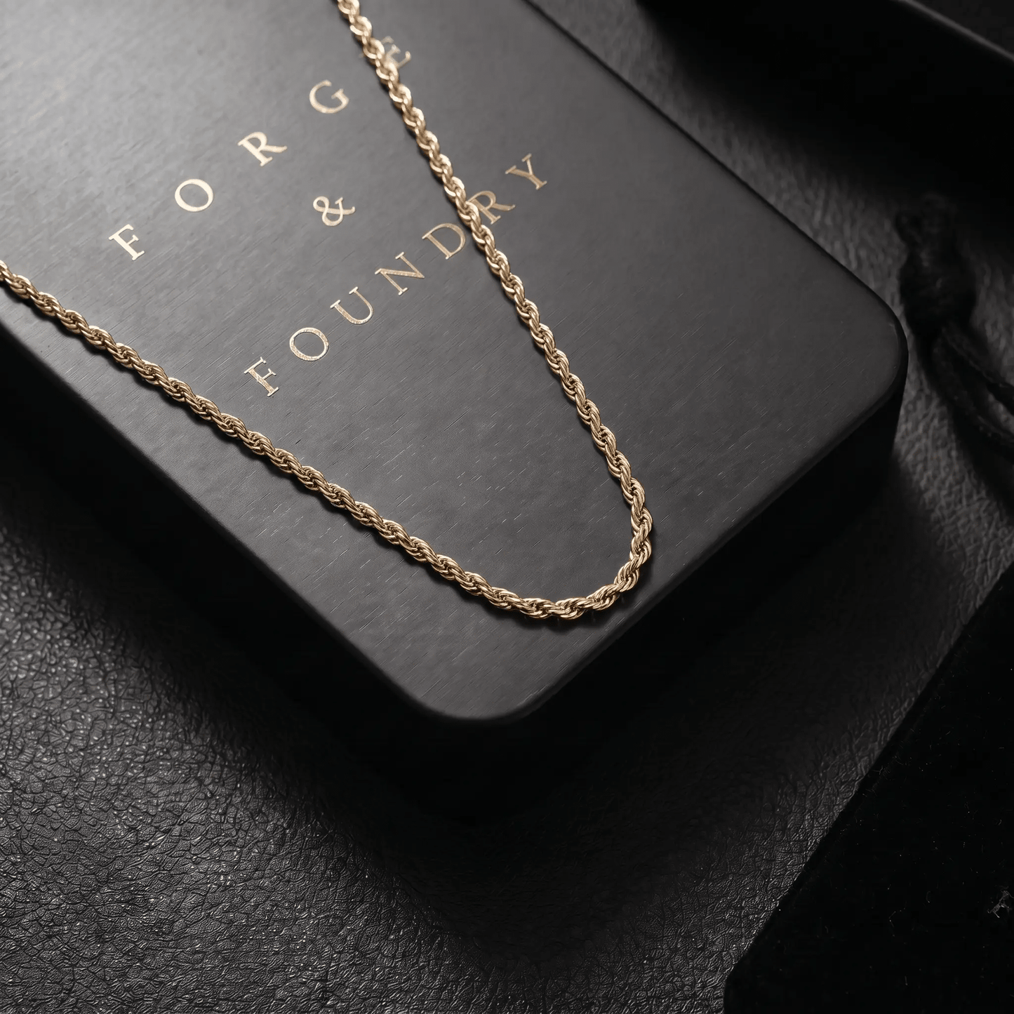 Men's minimalist gold rope chain necklace - Hatton by Forge & Foundry, view 3