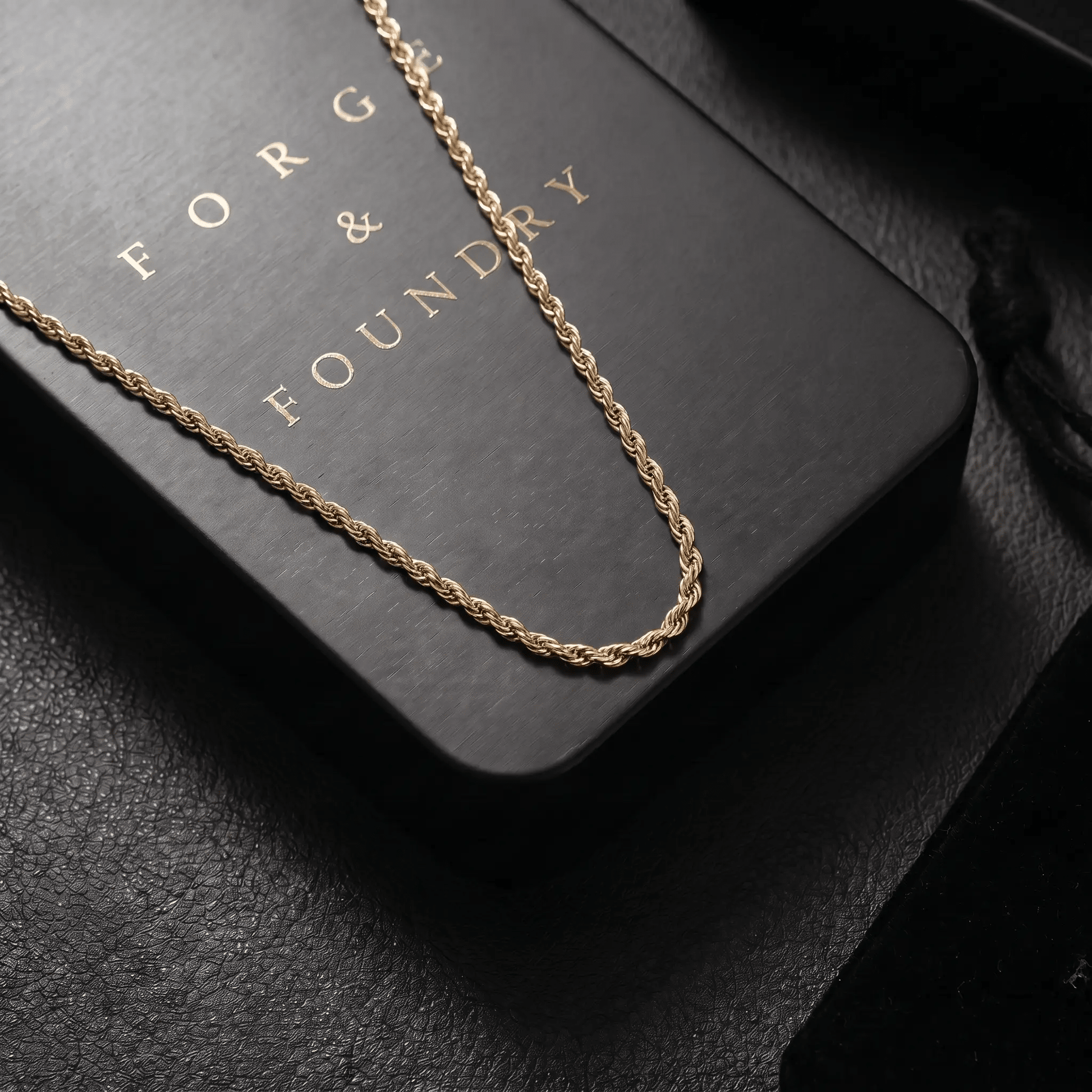 Men's minimalist gold rope chain necklace - Hatton by Forge & Foundry, view 3