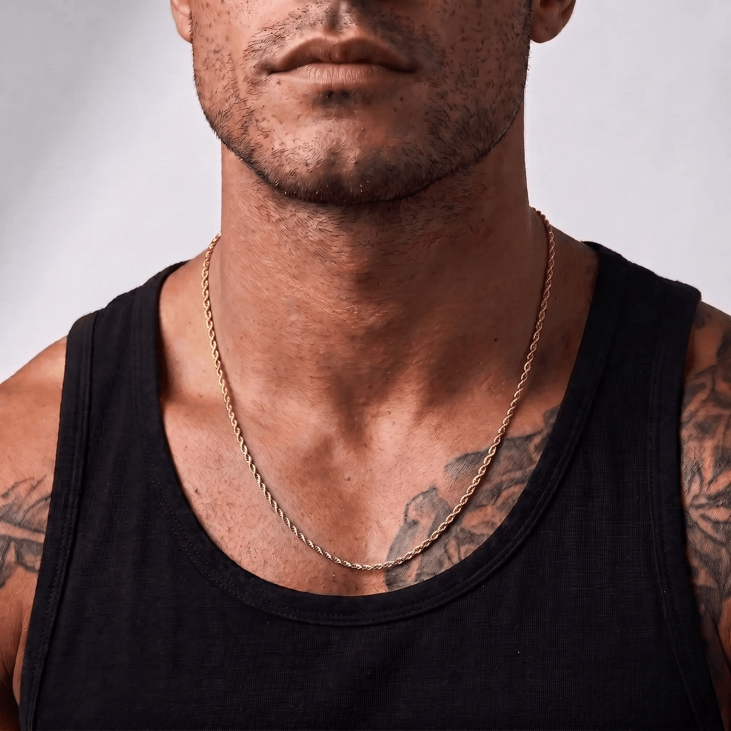 Men's minimalist gold rope chain necklace - Hatton by Forge & Foundry, view 2