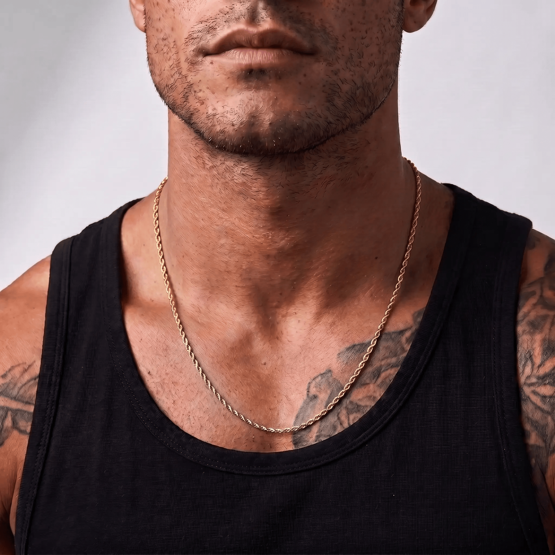 Men's minimalist gold rope chain necklace - Hatton by Forge & Foundry, view 2