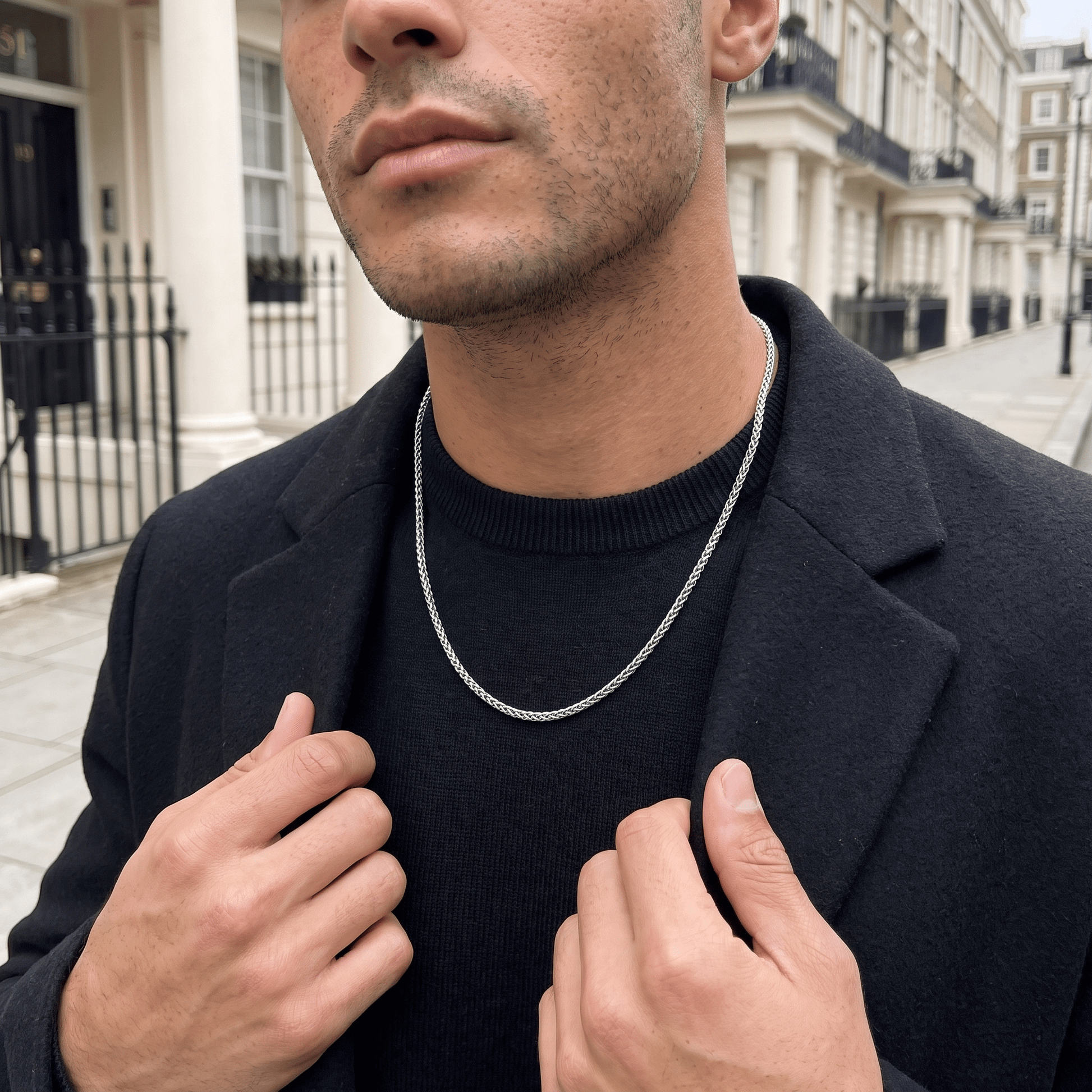 Men's minimalist silver helix chain necklace - Hatton by Forge & Foundry, view 4