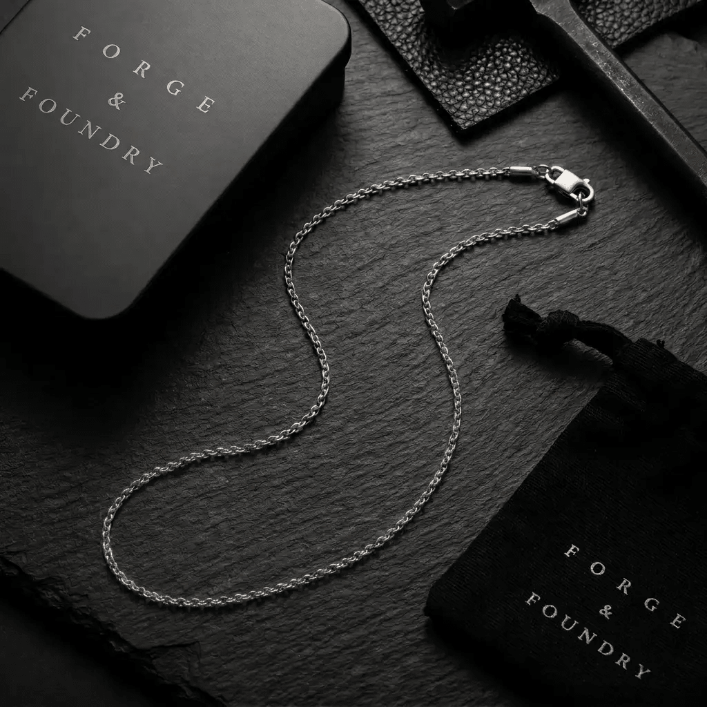 Men's minimalist silver oval chain necklace - Hatton by Forge & Foundry, view 3