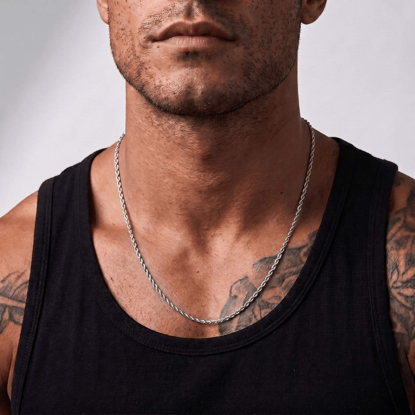 Men's minimalist silver rope chain necklace - Hatton by Forge & Foundry, view 2