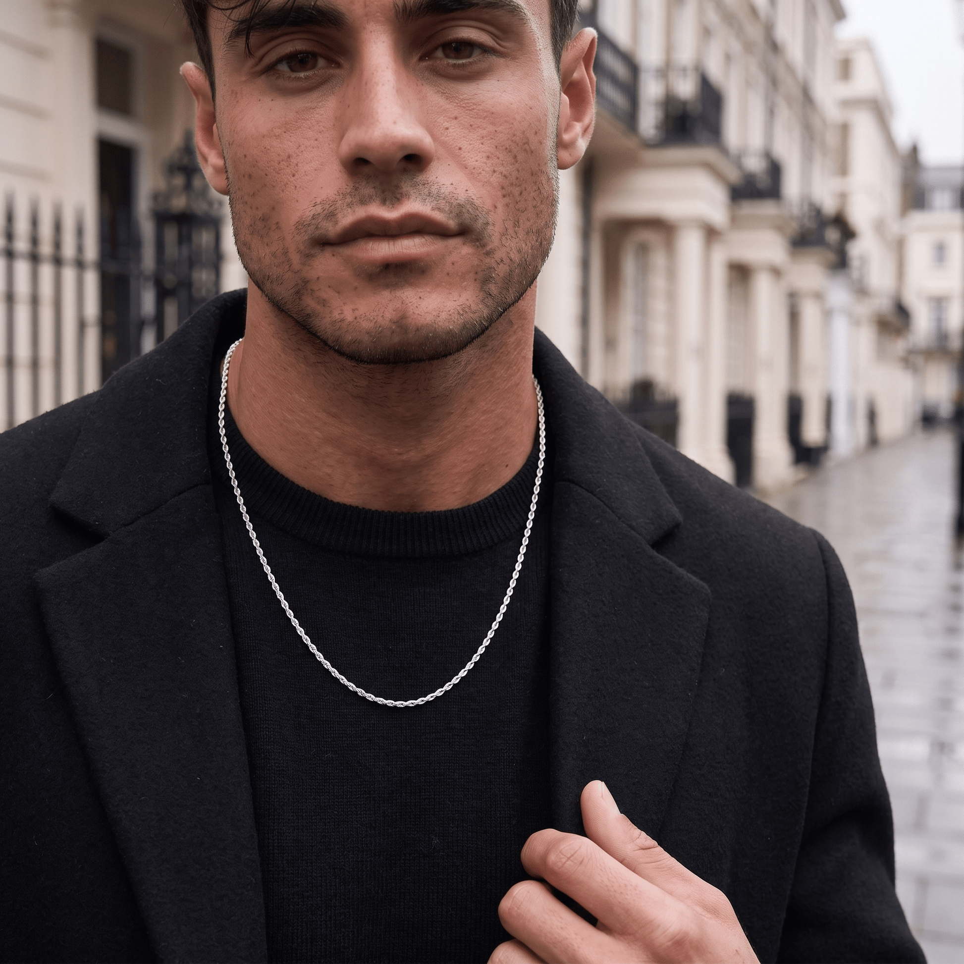 Men's minimalist silver rope chain necklace - Hatton by Forge & Foundry, view 4