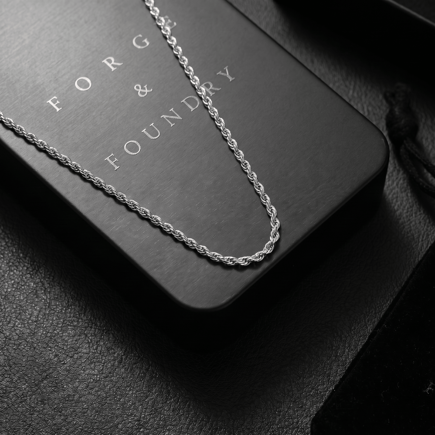 Men's minimalist silver rope chain necklace - Hatton by Forge & Foundry, view 3