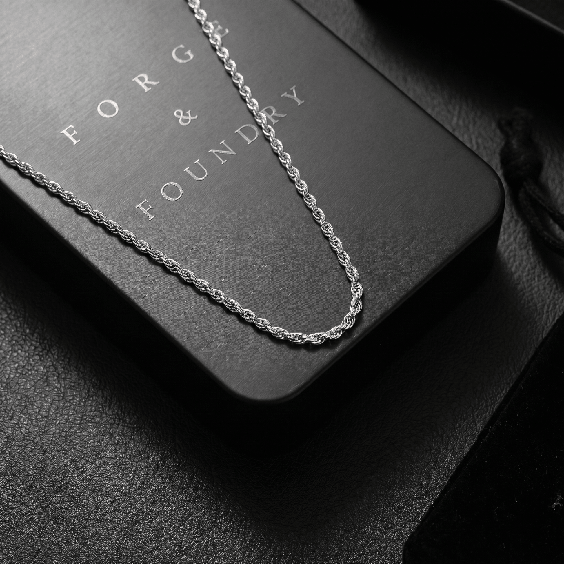 Men's minimalist silver rope chain necklace - Hatton by Forge & Foundry, view 3