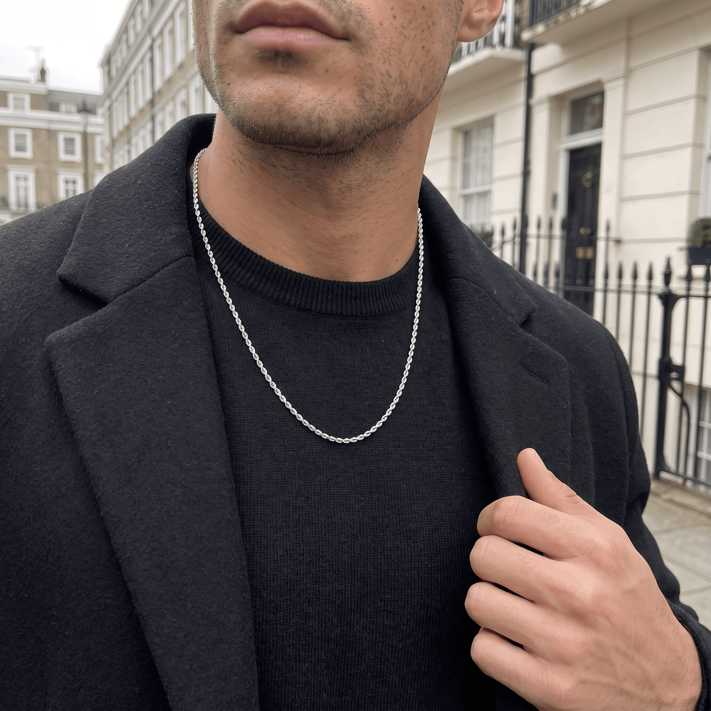 Men's minimalist silver rope chain necklace - Hatton by Forge & Foundry, view 6