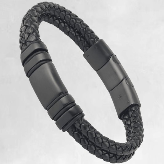 NAVARRO [DOUBLE LEATHER - BLACK - PERSONALISED] - Forge & FoundrybraceletForge & Foundry