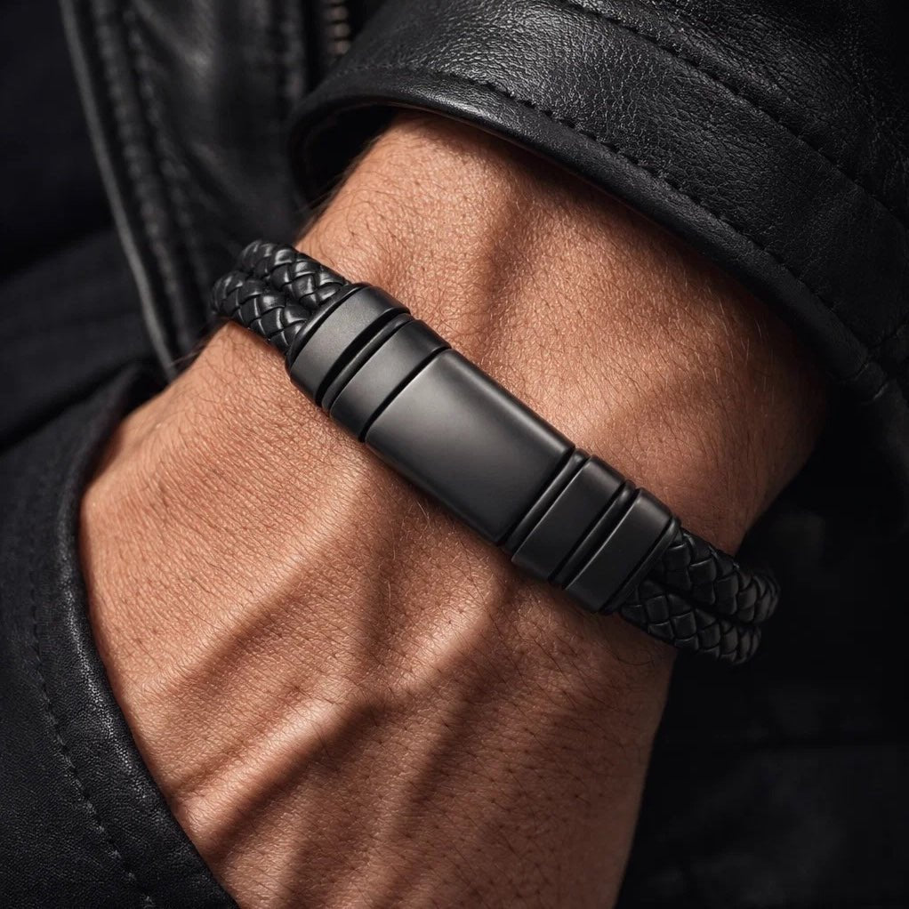 NAVARRO [DOUBLE LEATHER - BLACK - PERSONALIZED] - Forge & FoundrybraceletForge & Foundry