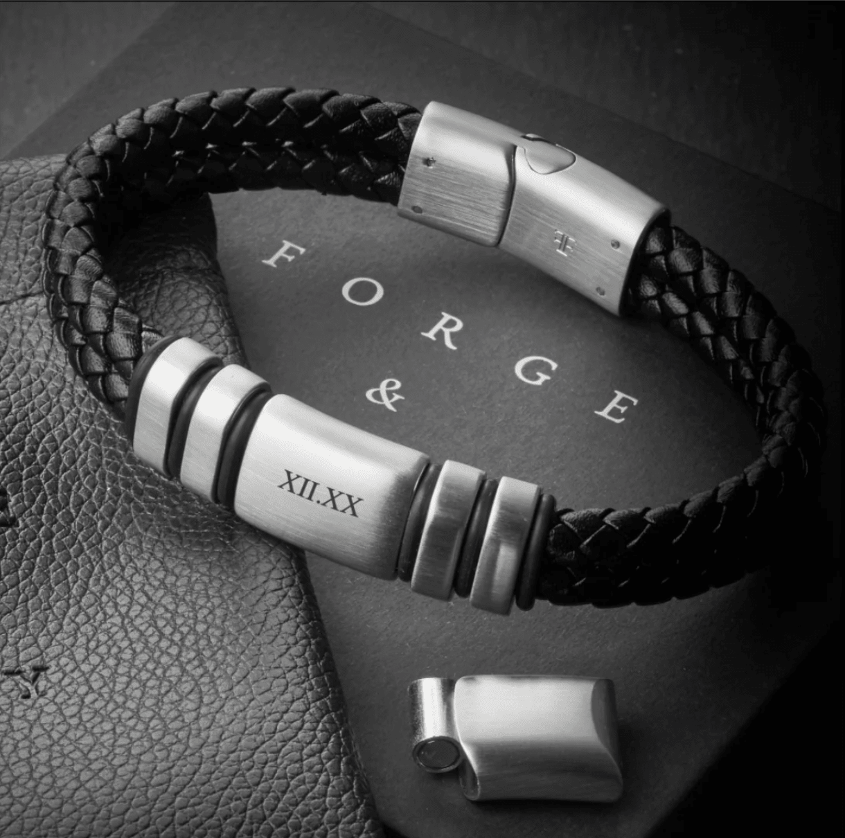NAVARRO [DOUBLE LEATHER - SILVER - PERSONALIZED] - Forge & FoundrybraceletForge & Foundry