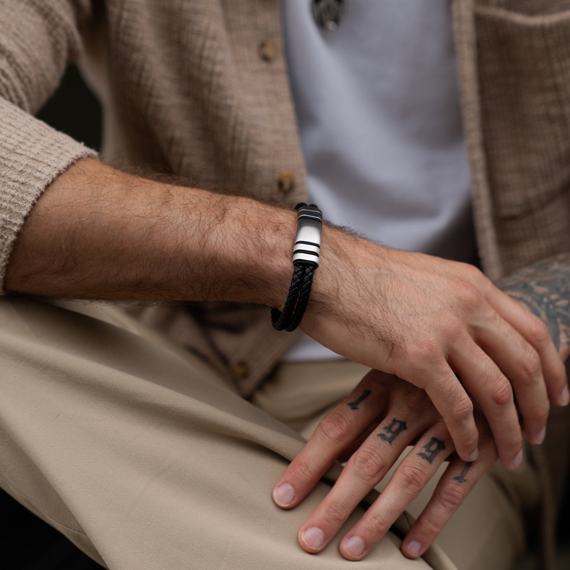 NAVARRO [DOUBLE LEATHER - SILVER - PERSONALIZED] - Forge & FoundrybraceletForge & Foundry