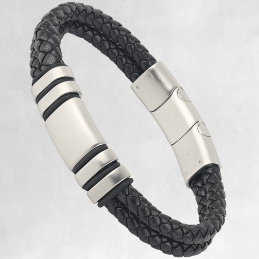 NAVARRO [DOUBLE LEATHER - SILVER - PERSONALIZED] - Forge & FoundrybraceletForge & Foundry