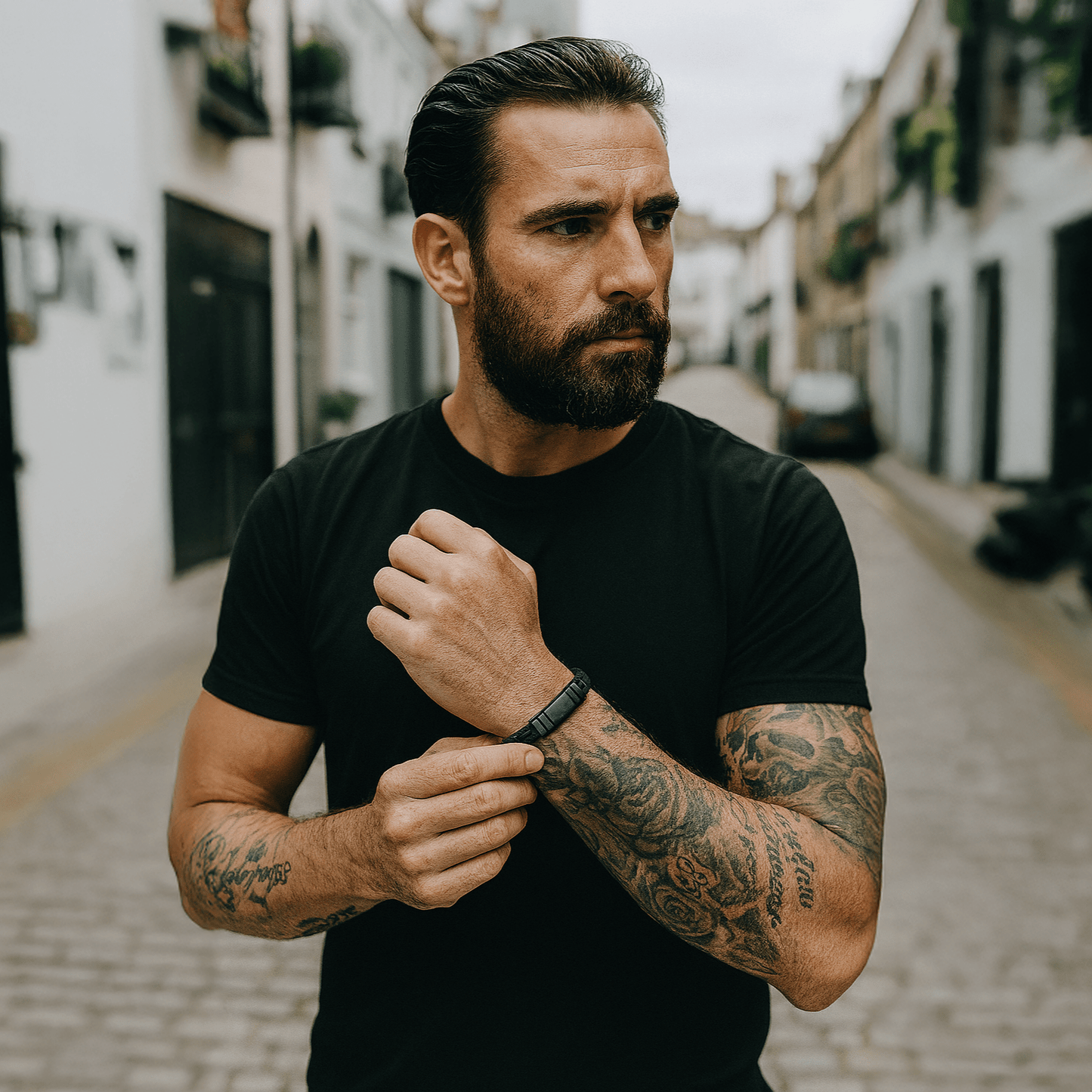 NAVARRO [SINGLE LEATHER - BLACK - PERSONALIZED] - Forge & FoundrybraceletForge & Foundry