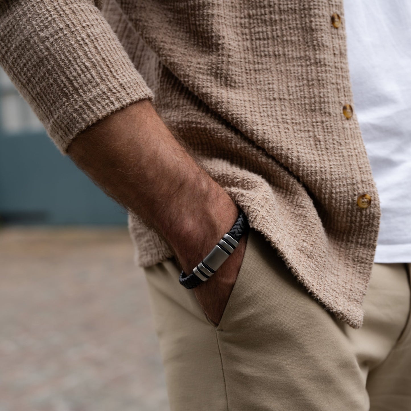 NAVARRO [SINGLE LEATHER - SILVER - PERSONALIZED] - Forge & FoundrybraceletForge & Foundry