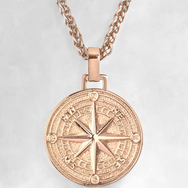Mens Rose-Gold Compass Pendant – Forge & Foundry