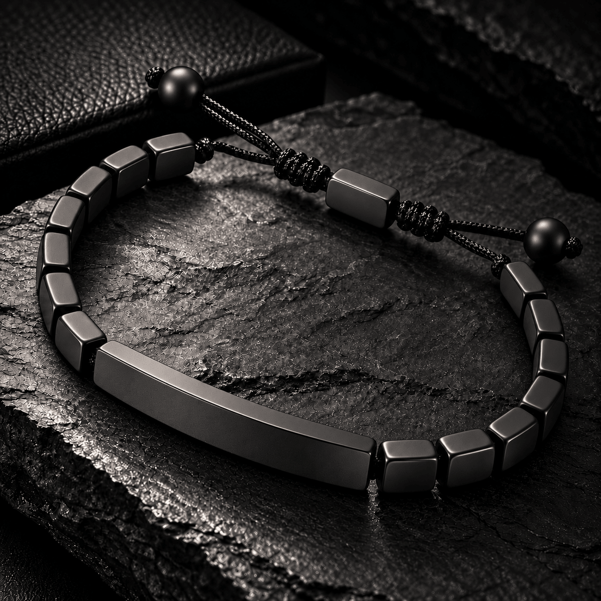 PERSONALISED FLAT BLACK HEMATITE BRACELET - Forge & FoundryPersonalisedForge & Foundry