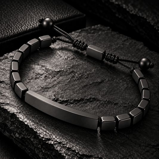 PERSONALISED FLAT BLACK HEMATITE BRACELET - Forge & FoundryPersonalisedForge & Foundry