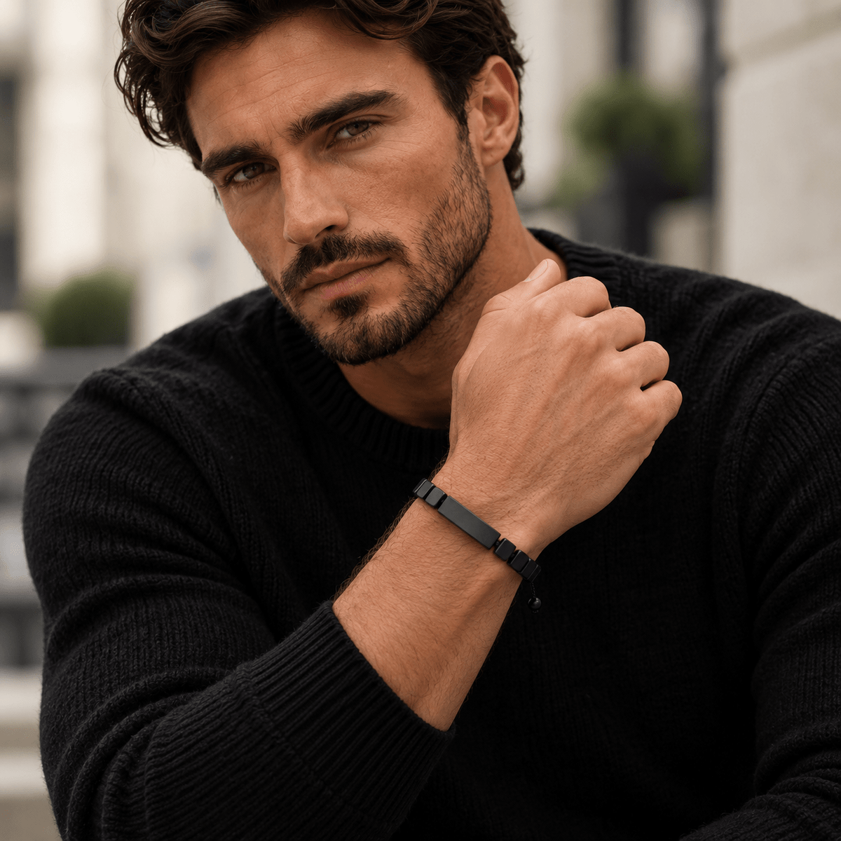 Personalised men's flat black hematite bead bracelet - Forge & Foundry, view 4