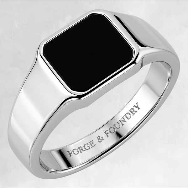 SILVER ONYX SIGNET RING - POLISHED HANDMADE RING – Forge & Foundry