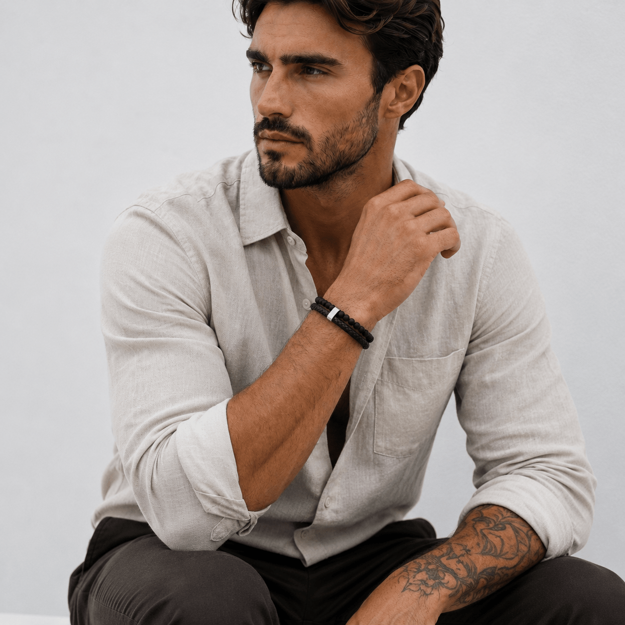 Men's leather and bead bracelet - Valen by Forge & Foundry, view 12