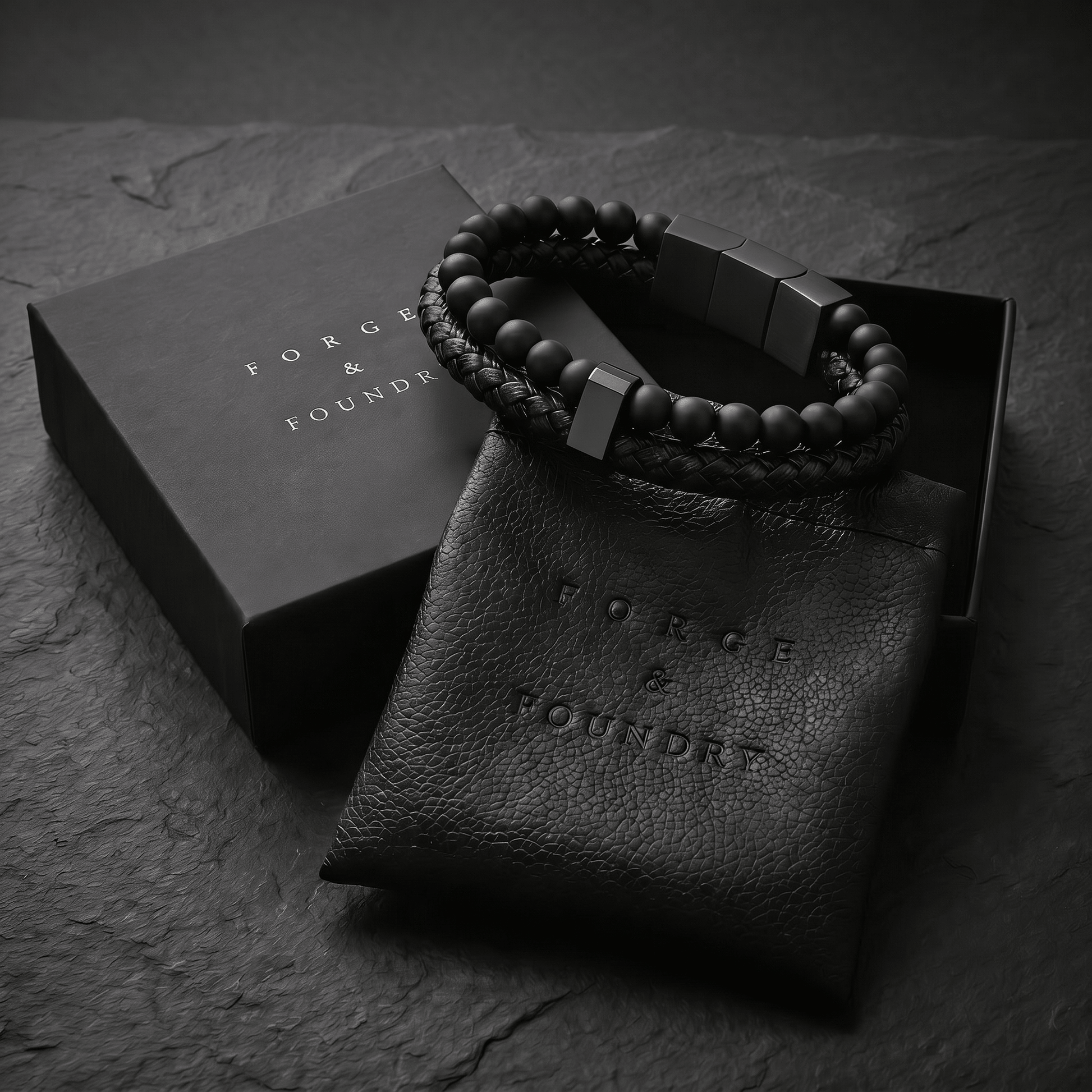 Men's leather and bead bracelet - Valen by Forge & Foundry, view 19