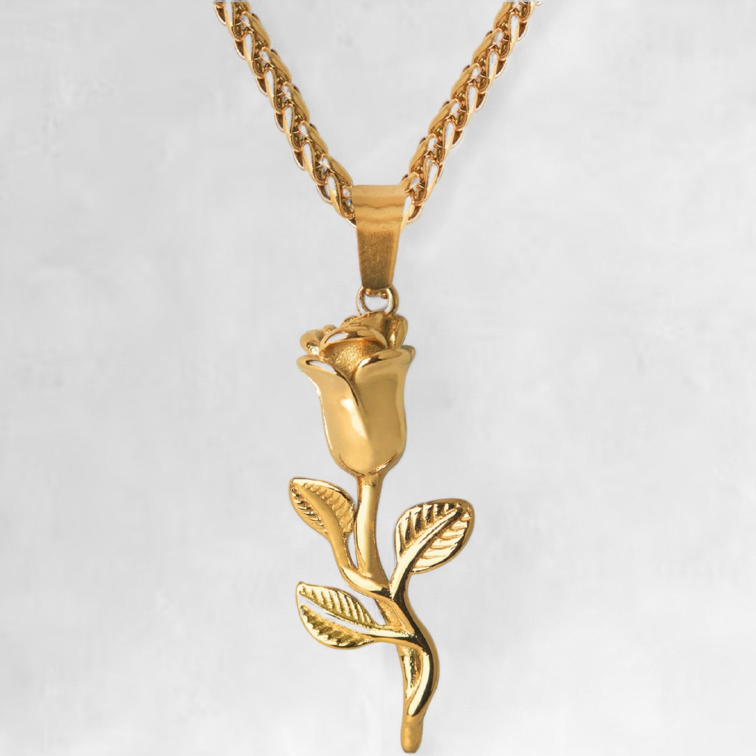 Men's gold rose pendant necklace