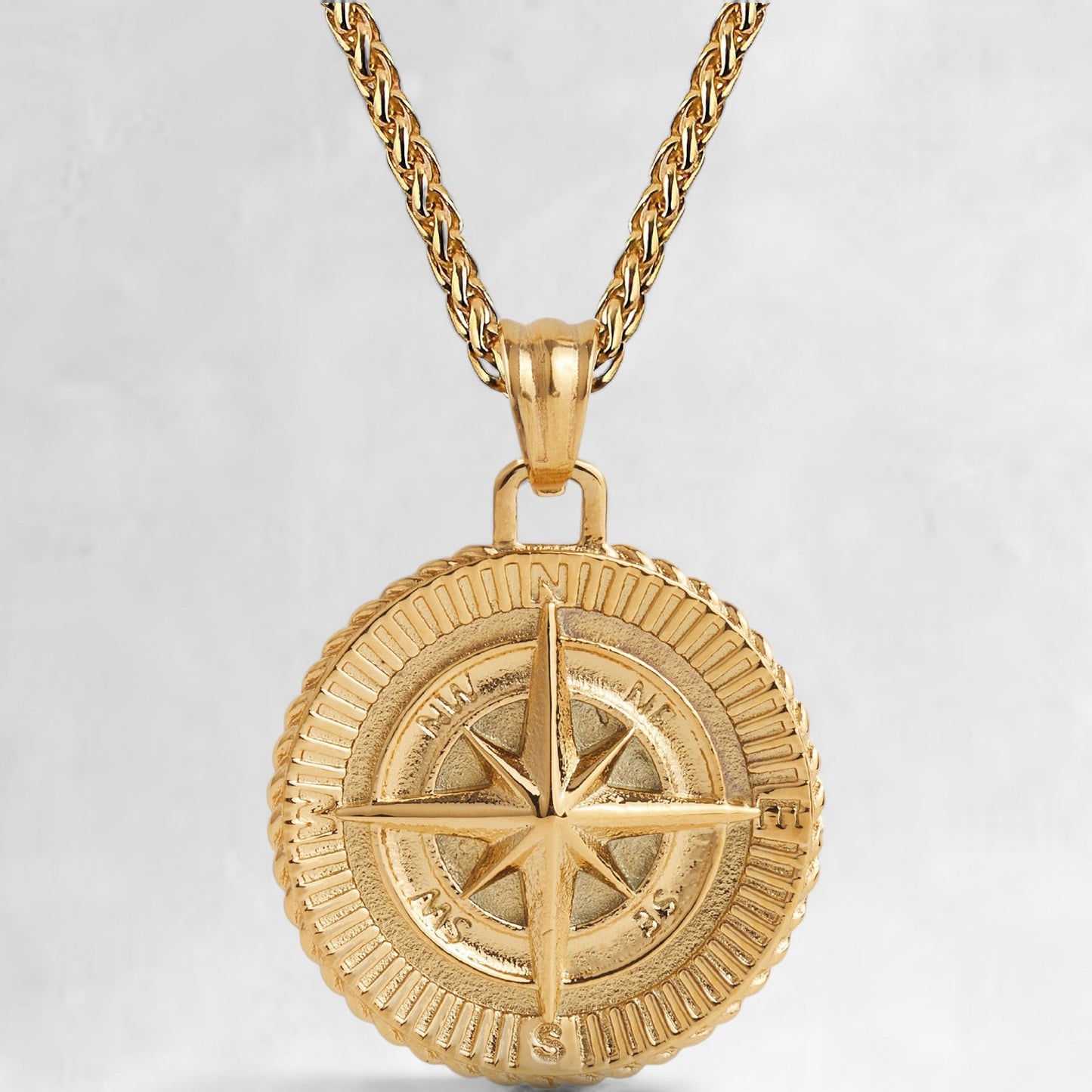 Men's gold compass pendant necklace