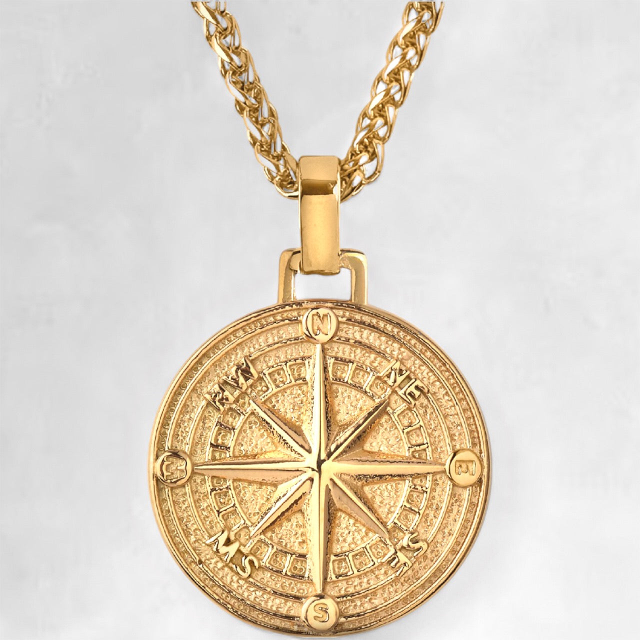 Men's gold compass pendant necklace