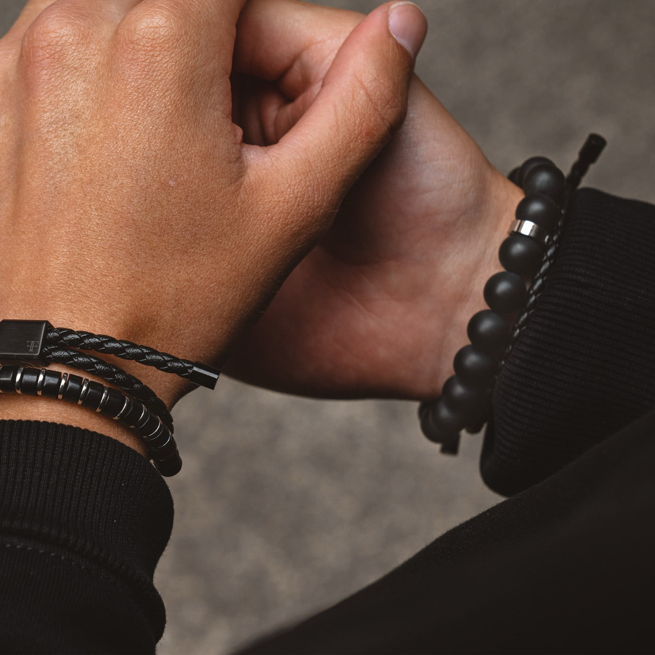 Men's adjustable onyx 10mm bead bracelet on model