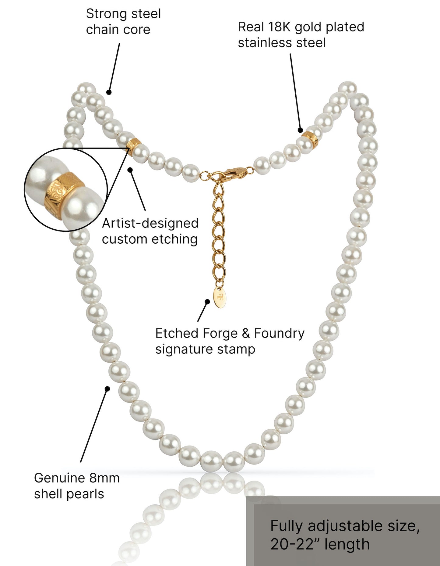 FORTIER [8MM PEARL NECKLACE - GOLD]