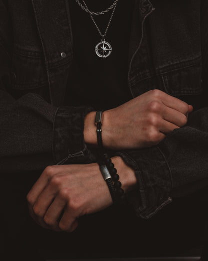 Leather Bracelet "DRAYTON" [Navy/Silver]