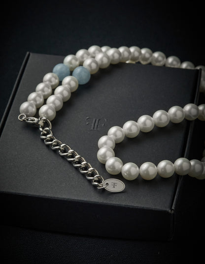8mm Shell Pearl Necklace - Aquamarine