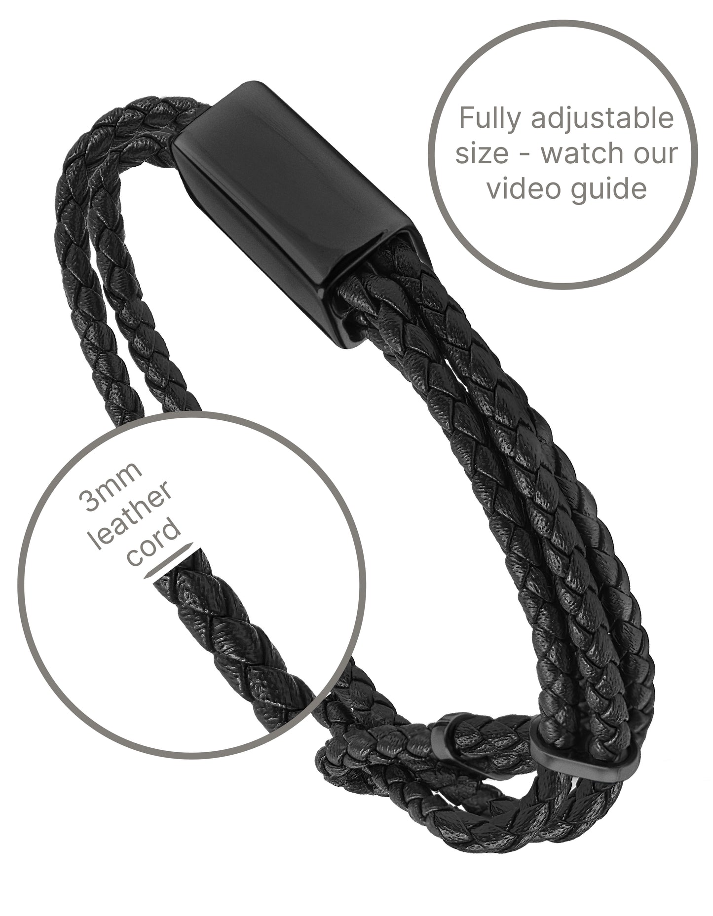 Leather Bracelet "DRAYTON" [Black/Black]