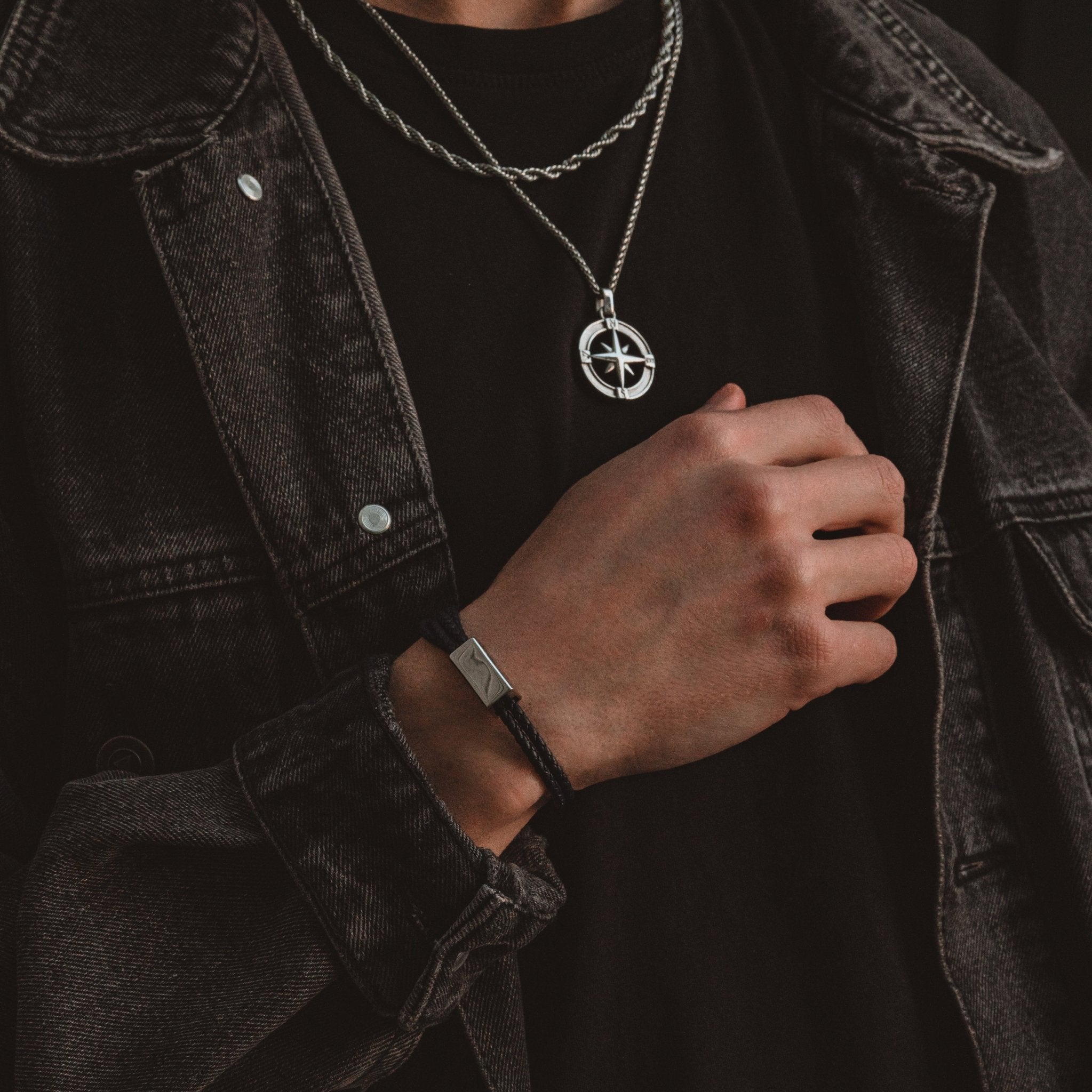 Black Woven Leather Adjustable Bracelet | Men's Designer Jewelry