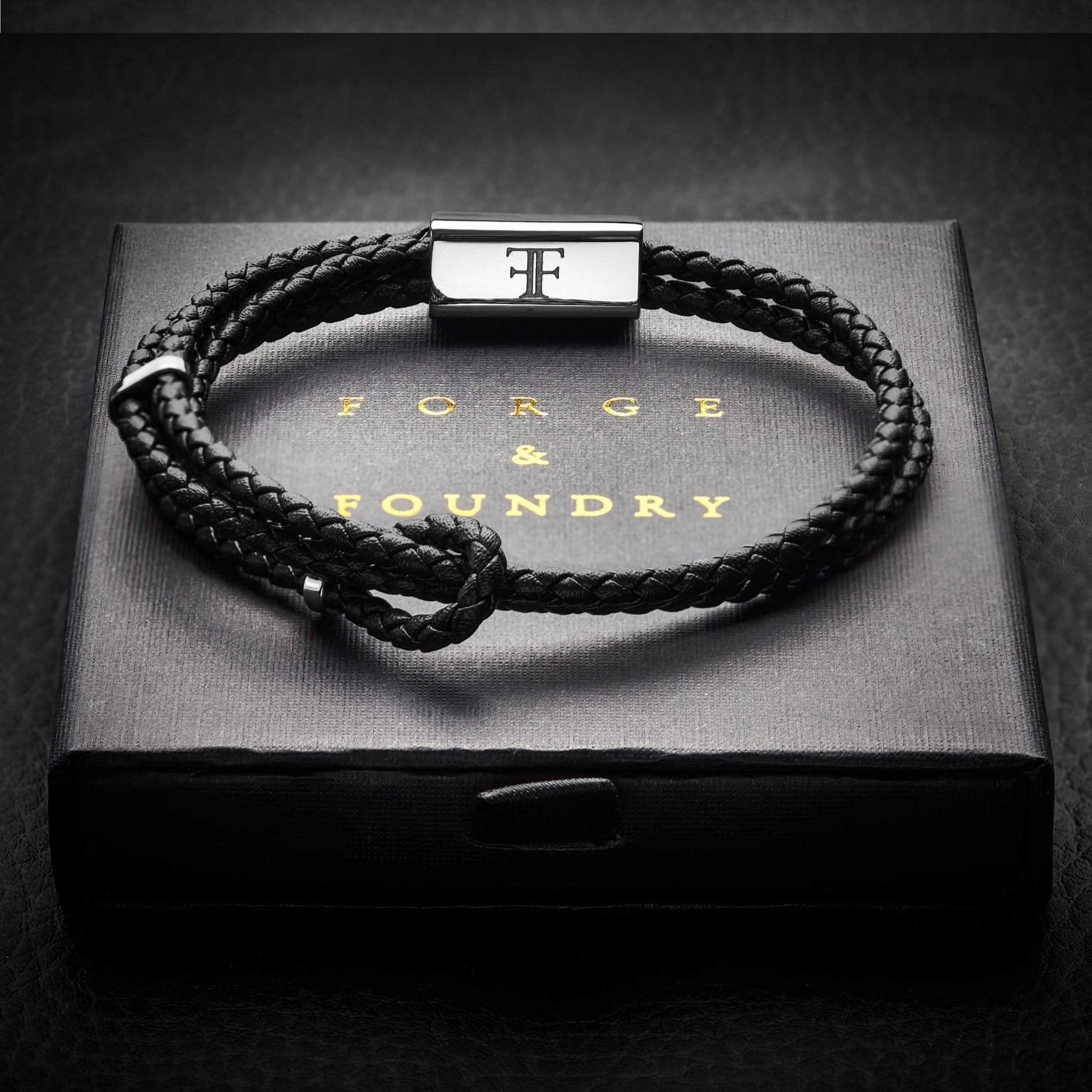 Black Woven Leather Adjustable Bracelet | Men's Designer Jewelry
